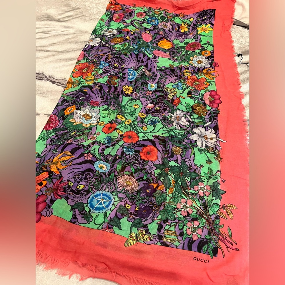 Gucci Pink and Purple Animal Print Scarf